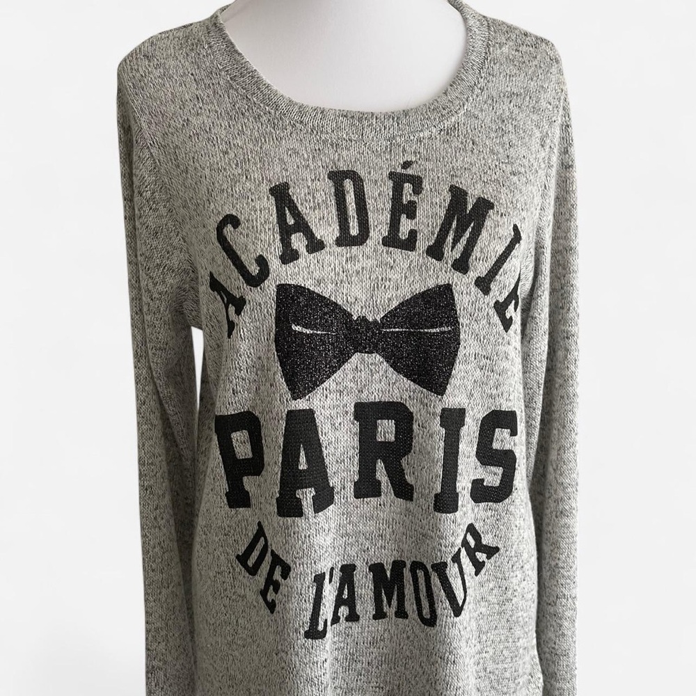 Stranded Gray Sweater with Black Print